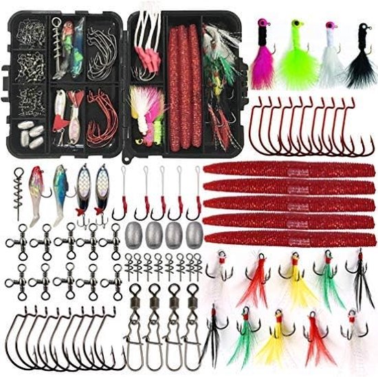 100 stks/doos Vissen Lokken Kit Visgerei inclusief Spinnerbaits, Plastic wormen, Jig haken, Kunstaas, Lepels, Swivel Snap, Iron Gewichten, Visaccessoires Kit