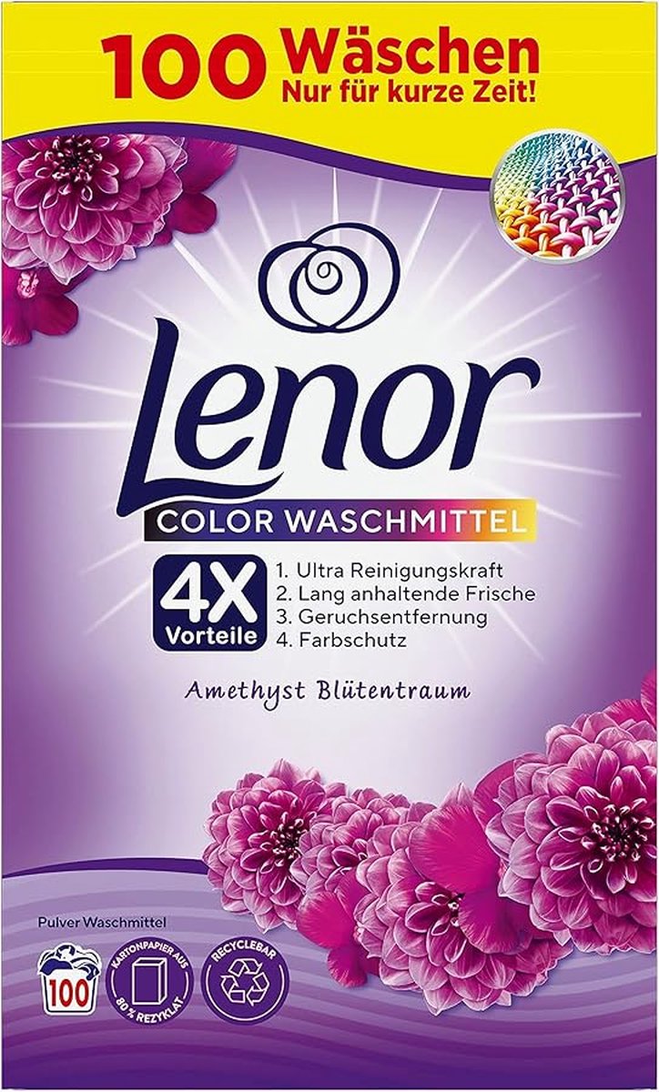 Goedkoopste LENOR WASPOEDER AMETHIS & BLOEMEN BOEKET VOOR KLEURWAS 100 WASBEURTEN 6 KG