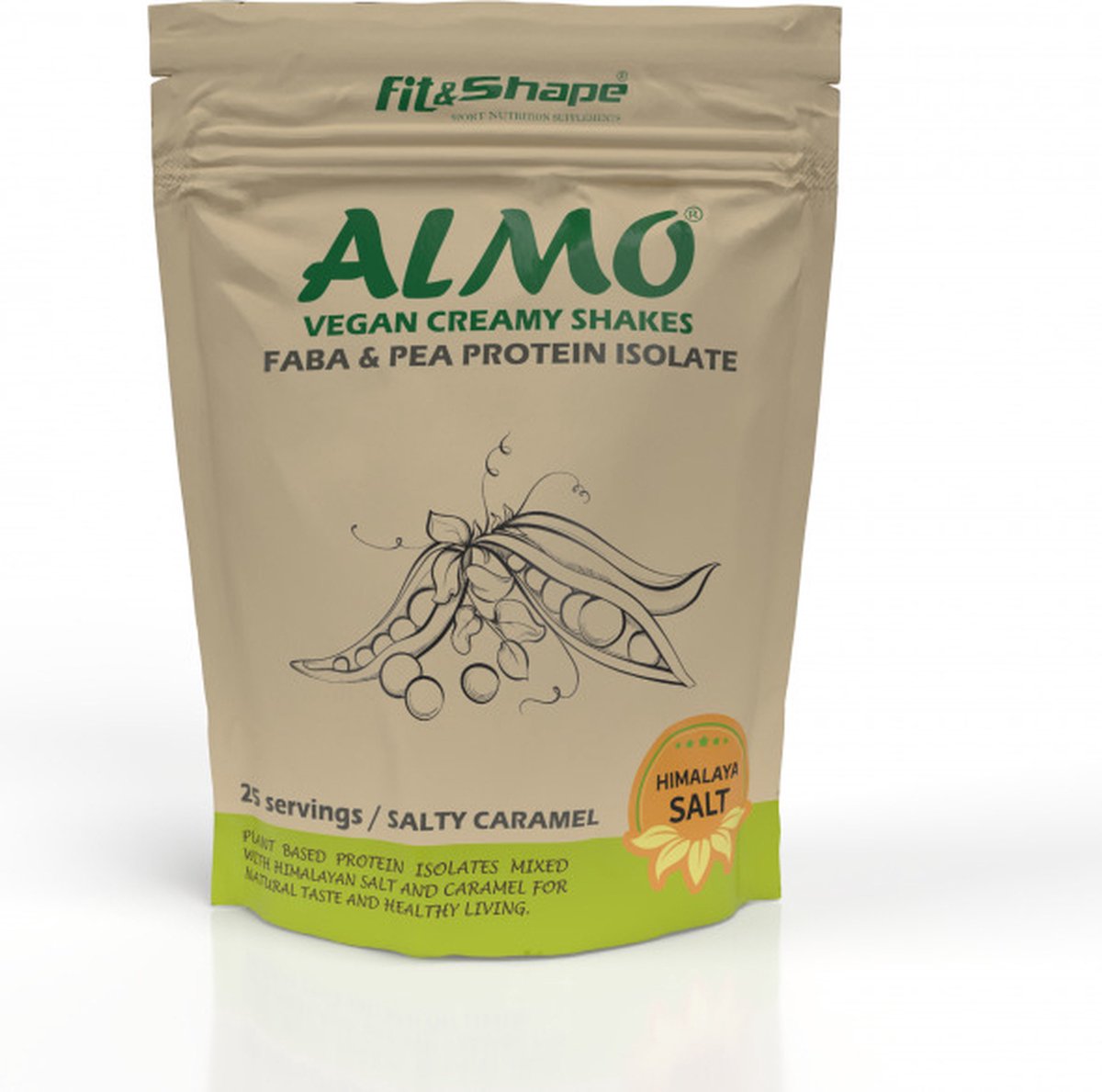 Goedkoopste Fit&Shape ALMO Plantaardig Eiwitpoeder (Smaak Salty Caramel) - Vegan Eiwitshake - Biologisch Erwten & FABA eiwit isolaat- 750gram (25 Shakes) inclusief maatschep (Plant-based Protein - Vegan Protein - Plantaardig Proteine Poeder