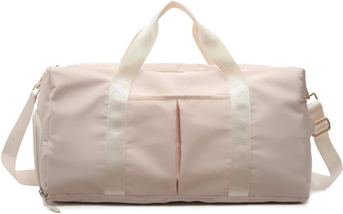 Nylon Travel Duffel Bag - Sport Duffel Bag Weekend Schoudertas - Grote Gym Tote Bag Ultralichte Nachttas - Carry On Bagage - Ziekenhuis Tas met Schoenen Compartiment en Natte Zak - Gebroken Wit L