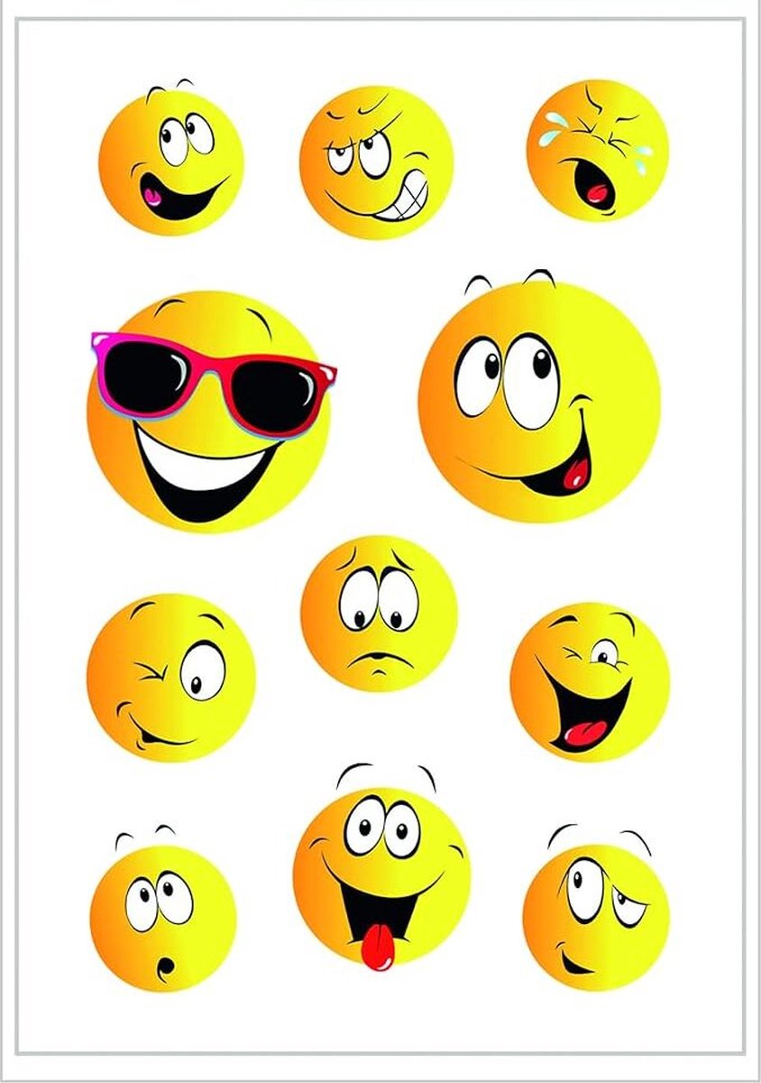 Sticker happy face (55 etiketten papier mat) zelfklevende kleine smiley emoji etiketten voor souvenirs cadeaus verjaardagen fotoalbums beloningen scrapbooking decoratie geel