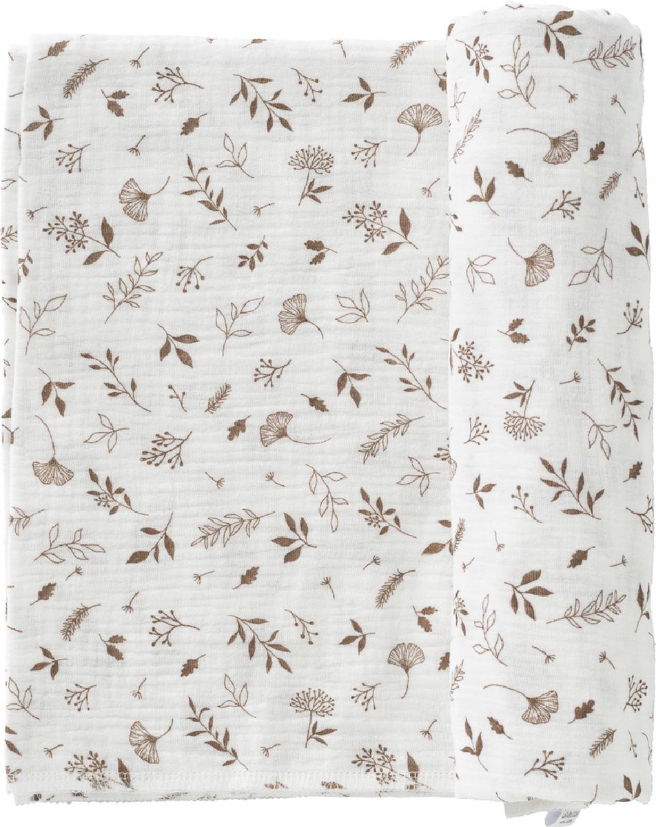 Goedkoopste Cottonbaby Soft Multidoek - 120x120 cm - Leaves White/Taupe