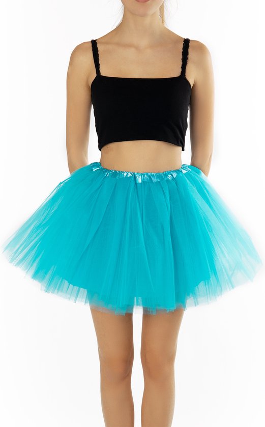 KIMU® Tutu Blauw Tule Rokje - Maat L XL XXL - Oceaan Blauwe Petticoat Rok Dames - Onderrok Tulerok Volwassenen Pauw Vis Halloween