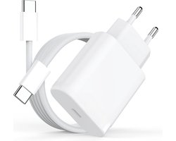 20W USB C Adapter + USB C naar USB C Kabel - 2 Meter - Geschikt voor iPhone 15 en Samsung - Oplader Lader Stekker Kabels Oplaadkabel
