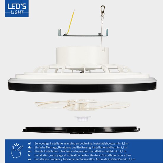 Plafondventilator Sofia met verlichting - 50cm - 3 snelheden - Afstandsbediening - Zwart