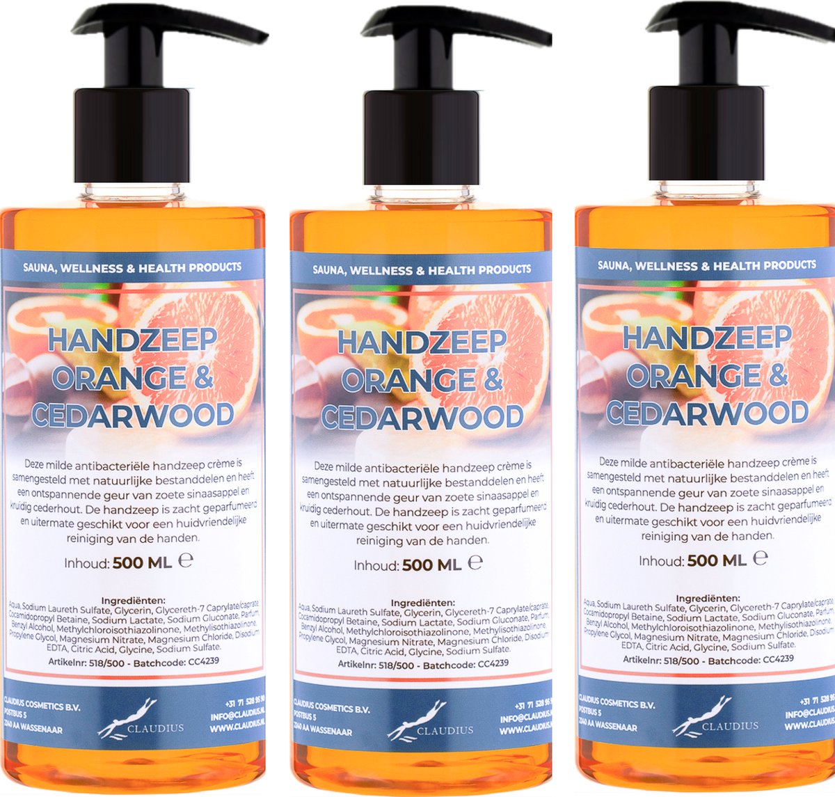Goedkoopste Handzeep Sweet Orange & Cedarwood 500 ml - met gratis pompje - set van 3 stuks