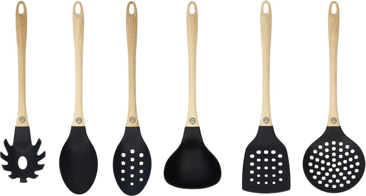 Keukenhulpset - spatel - garde - aardappelstamper - saladebestek - soeplepel - kooklepel - 6-delig