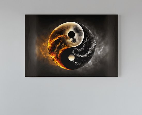 Canvas Schilderij - Yin en Yang - Zwart - Wit - Abstract - 120x80x2 cm