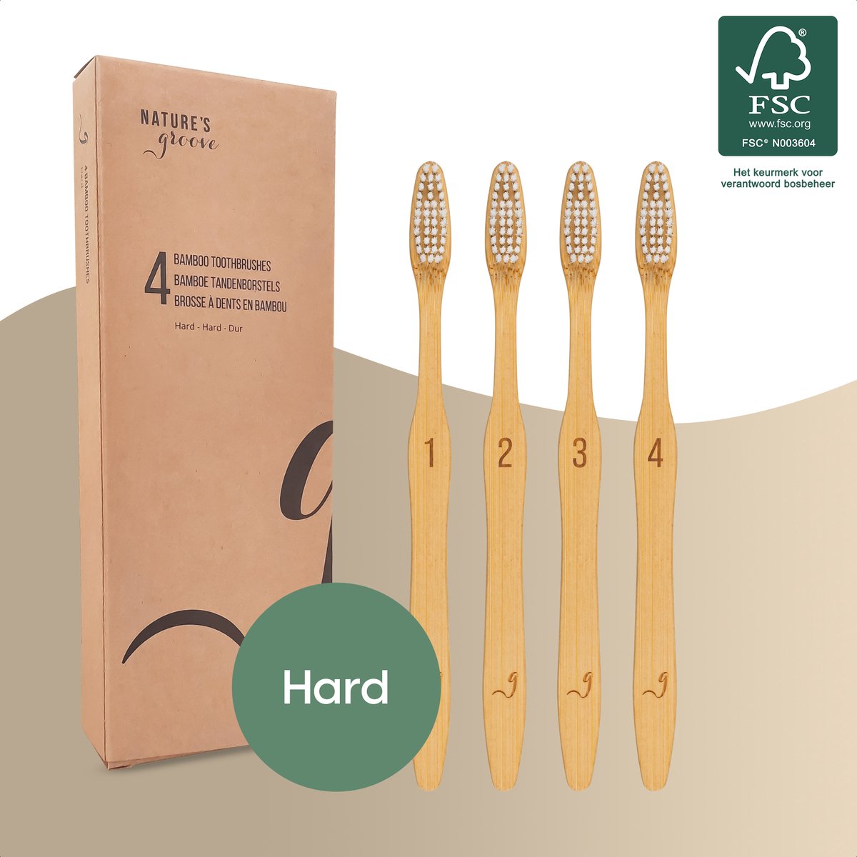 Goedkoopste NATURE’S groove® Bamboe Handtandenborstels Hard - 4 Stuks - Houten Tandenborstel - Handmatig
