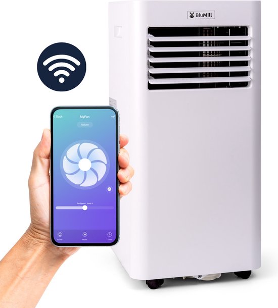 BluMill Smart Airco - Mobiele Airco met Wifi - 9000 BTU - Airconditioning - Geschikt voor Ontvochtiging - op Wieltjes - incl. Raamafdichting Kit