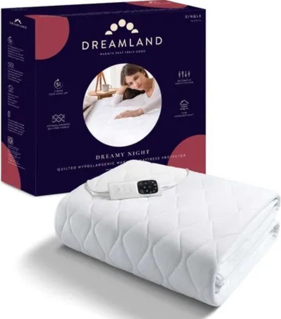 Dreamland 16969 - Elektrische deken - 1-persoons onderdeken - 195 x 90 - Extra groot - Matrashoes