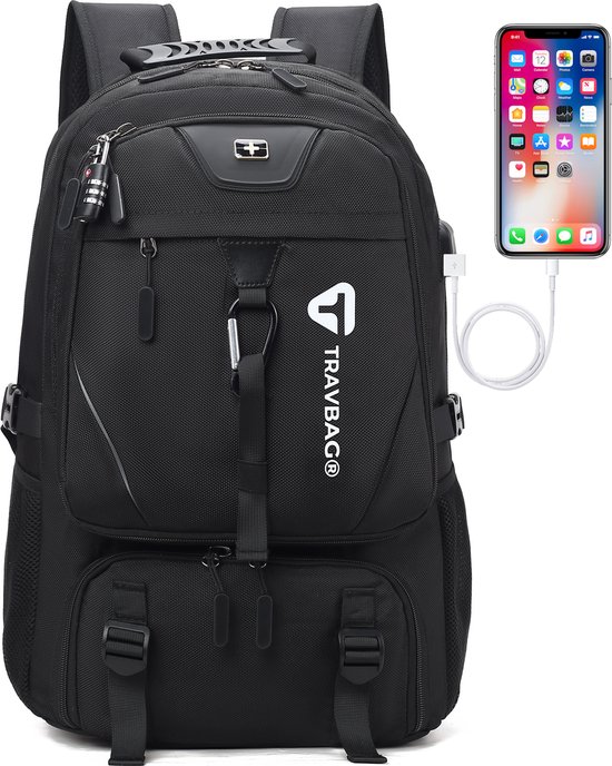 Foto: Travbag rugtas rugzak hike tas 65 liter met reis slot backpack reistas ook geschikt als school tas grote capaciteit comfort anti diefstal laptop 17 3 inch waterafstotend veel opbergruimte usb oplaadpoort schoenen vak