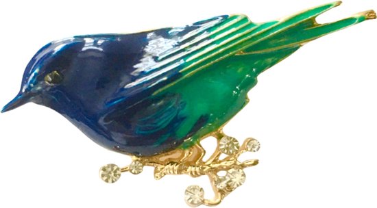 Foto: Broche vogel groen strass speld 6 cm metaal charme bijoux