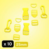 JEU DE 10 BOUCLES EN NYLON (2 LOCABS + 4 BOUCLES COULISSANTES + 2 ANNEAUX EN D + 2 BOUCLES À CLIC) - LARGEUR : 25MM, Couleur JAUNE