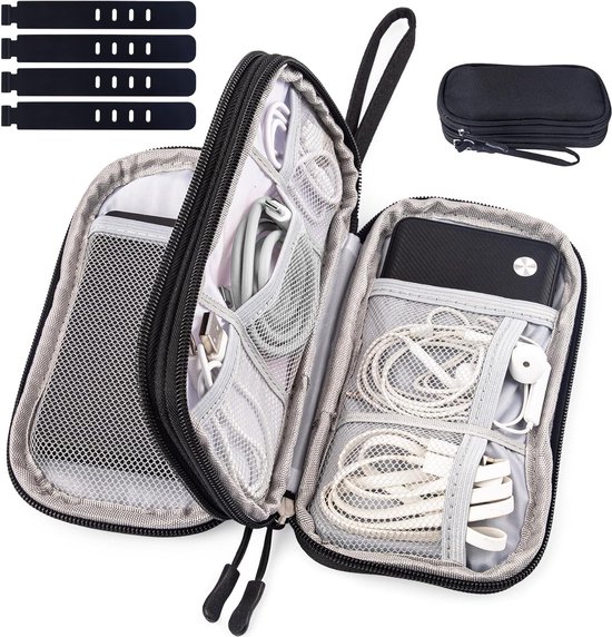 Oplaadtas: oplaadkabeltas, elektrische auto, draagbare waterdichte kabeltas, organizer, kabeltas, camping voor caravans en camper, kabelorganizer, tas voor alle kabels en auto-accessoires, zwart