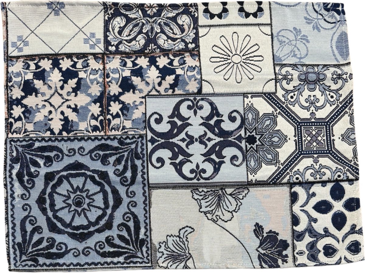 Placemat- luxe gobelinstof - Mural - Tegelmotief - Delfts blauw - 45x40 cm