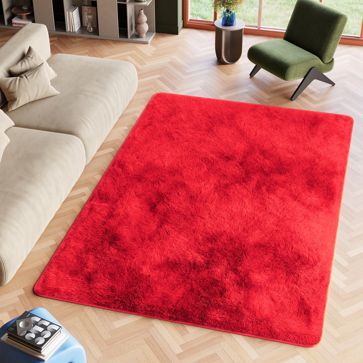 Tapiso Silk Vloerkleed Rood Hoogpolig Woonkamer Slaapkamer Tapijt Maat- 160x230