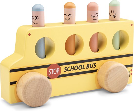 New Classic Toys - Bus scolaire Pop up en bois - Véhicule jouet - FSC