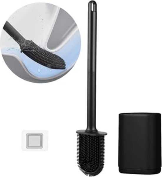 Brosse WC en Siliconen avec Bande Élastique - Zwart et Wit - Pour le Nettoyage Hygiénique des Toilettes de Salle de Bain