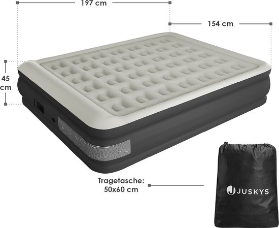 Juskys Zelfopblaasbaar Luchtbed Sapri L - Grijs - 197 x 154 x 45 cm - Incl. Opbergtas van Juskys — afbeelding 2