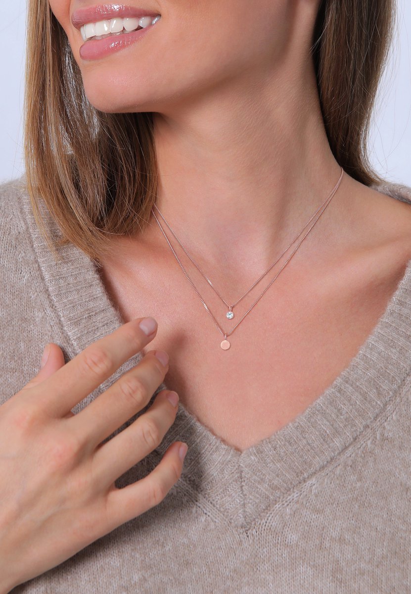 Elli - Halsketting - Dames laagje plaatje basis met kristal in 925 sterling zilver - Dames