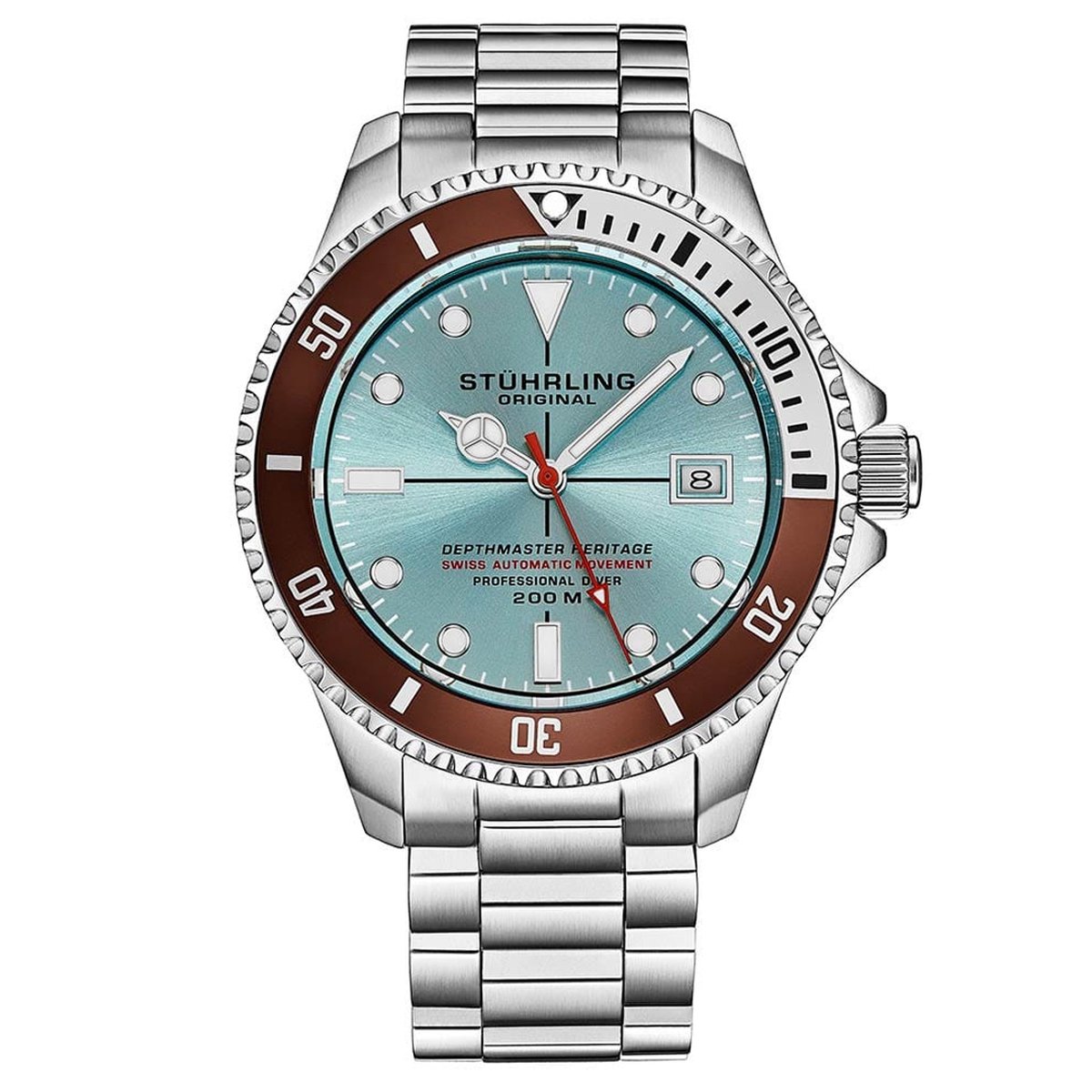 Stührling - Swiss Automatic Depthmaster Heritage 883H 42mm - Horloge Heren - Horloges voor Mannen - Waterdicht 200m - Draaiende Bezel en Lumière Markeringen