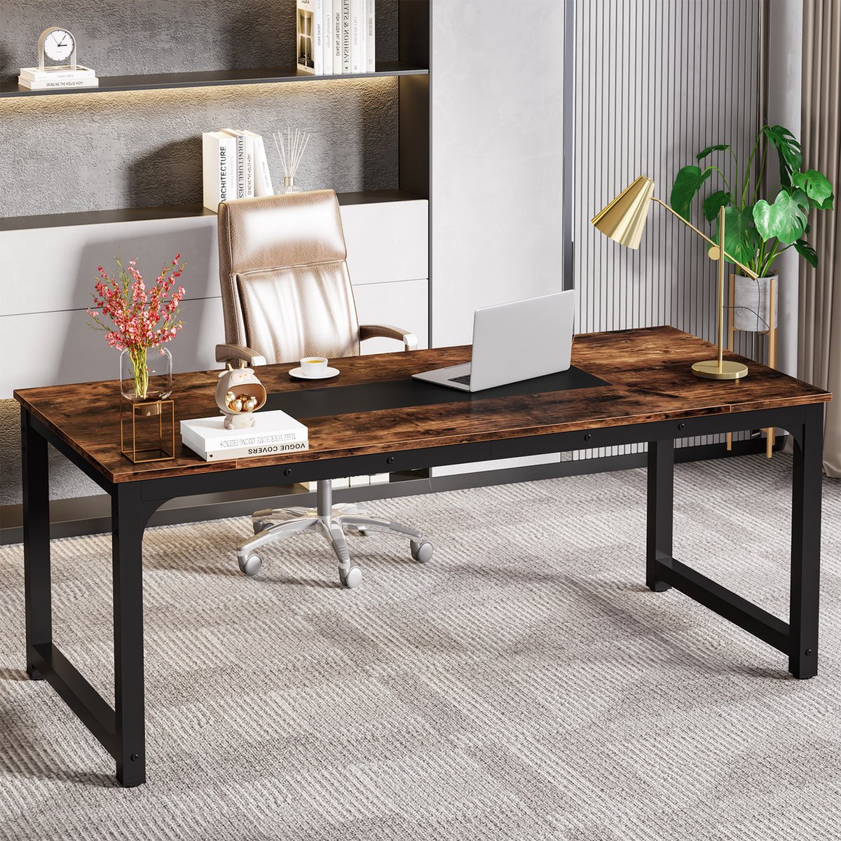 Tribesigns - Bureau - Computertafel - Met Dikker Frame - Industrieel - Vintage - Rustiek Bruin - 180 x 90 x 77 cm