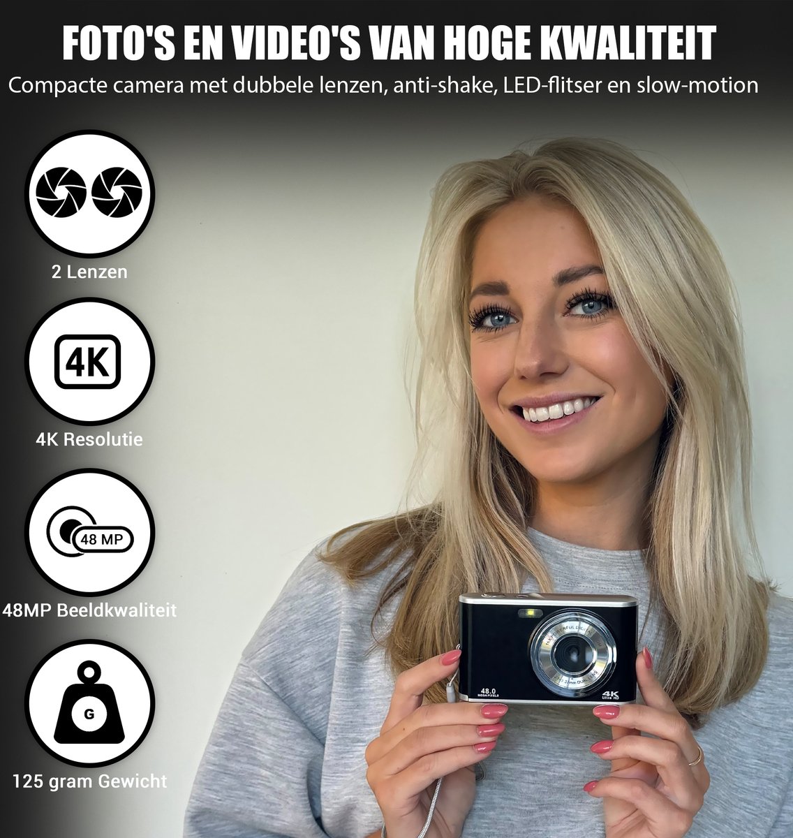 K&L Digitale Camera 4K 48MP – Compact met 16x Zoom thumbnail 3
