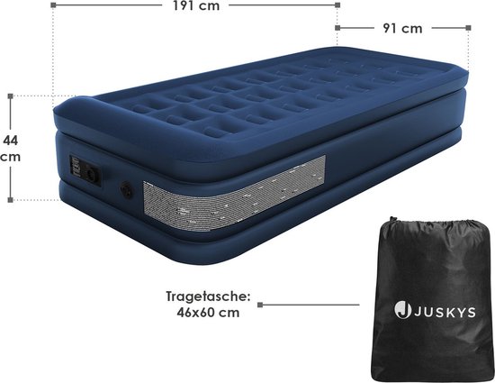 Juskys Zelfopblaasbaar Luchtbed Sapri M - Blauw - 191 x 91 x 44 cm - Incl. Opbergtas van Juskys — afbeelding 2