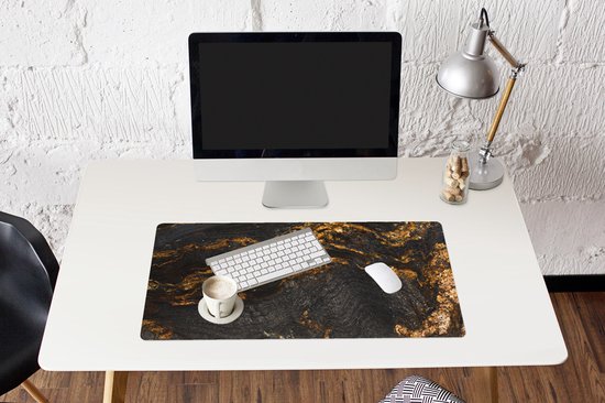 Tapis de souris XXL - Sous-main - Tapis de bureau - Impression marbre - Zwart - Goud - Or - Aspect imprimé marbre - Luxe - 90x45 cm - Tapis de souris XXL