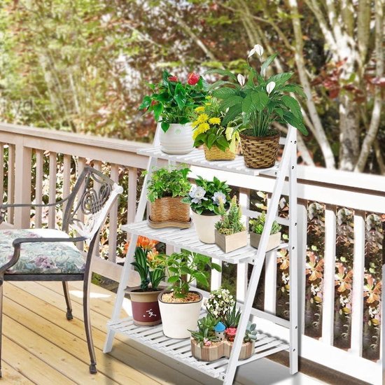 Medla Bamboe plantenrek, multifunctionele plantenhouder met 9 planken, verticaal ontwerp, bloempotstandaard, ideaal voor thuis, balkon, terras, tuin, kantoor, koffie - 123 x 89 x 19,5 cm, belastbaar