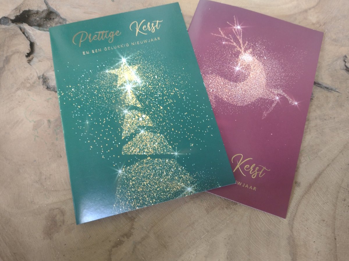8 luxe dubbele Kerst & Nieuwjaarskaarten - 2x4 luxe kaarten - Feestdagen -