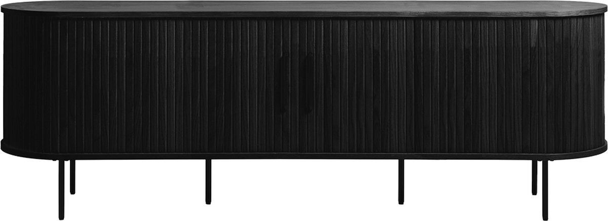 Olivine Lenn TV Meubel Zwart Eiken - Hout - met Schuifdeuren - TV kast - Verstelbare Planken - Ovaal - Scandinavisch - 180 x 40 x 56 cm