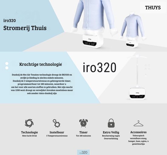 Wëasy Strijkpop voor hemden - Strijkdroger 5 Temperatuurniveaus - Programmeerbare