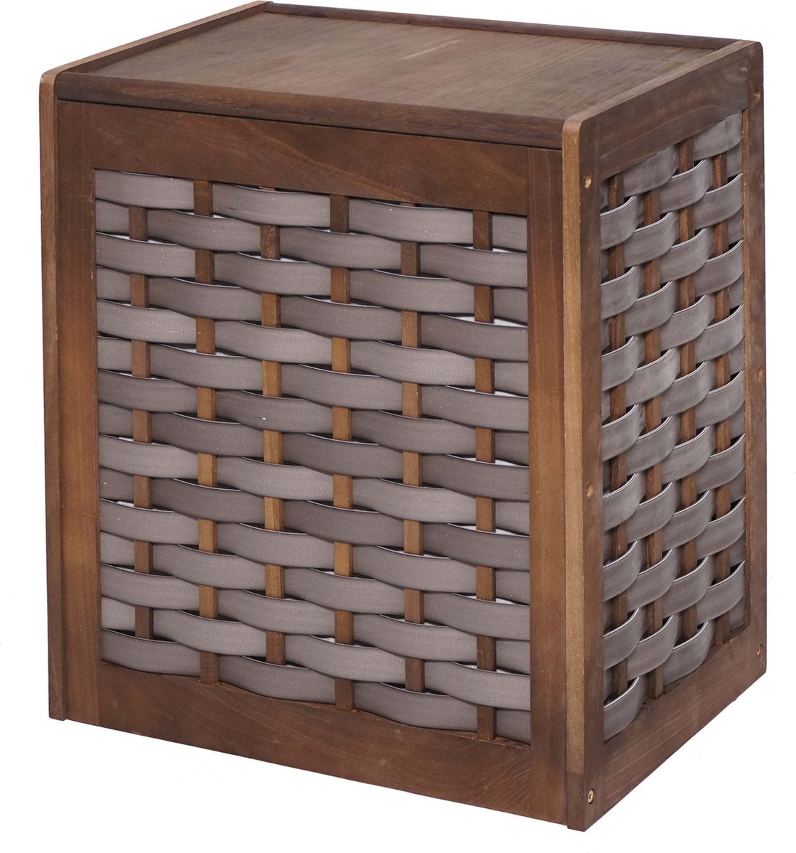 Goedkoopste Wasmand MCW-G37, wasverzamelaar wassorteerder wasbox, massief houten shabby-look rieten 61x51x35cm ~ bruin