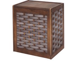 Wasmand MCW-G37, wasverzamelaar wassorteerder wasbox, massief houten shabby-look rieten 61x51x35cm ~ bruin