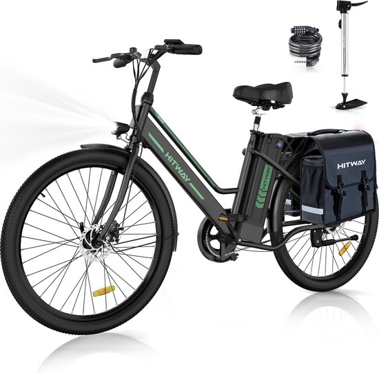 Hitway Elektrische Fiets BK8SP - Trendy 26 Inch City Commuter EBike met Afneembare 36V 10.4Ah Lithium Batterij - E-Bike met 250W Motor - Damesfiets - IP54 Waterdicht - Met fietstas