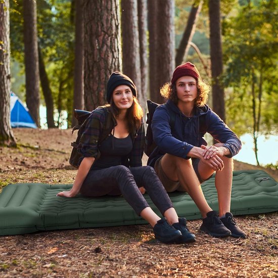 Opblaasbare slaapmat 11 cm zelfopblazend - upgrade airbag campingmatras met voetpomp en hoofdkussen - legergroen van FLOWZOOM — afbeelding 5