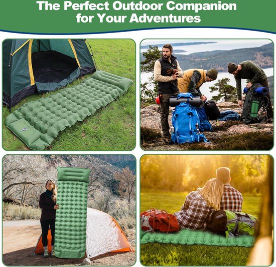 Ultralichte campingmat met kussen en voetpomp - Compact en opblaasbaar - Groen van Merkloos — afbeelding 5