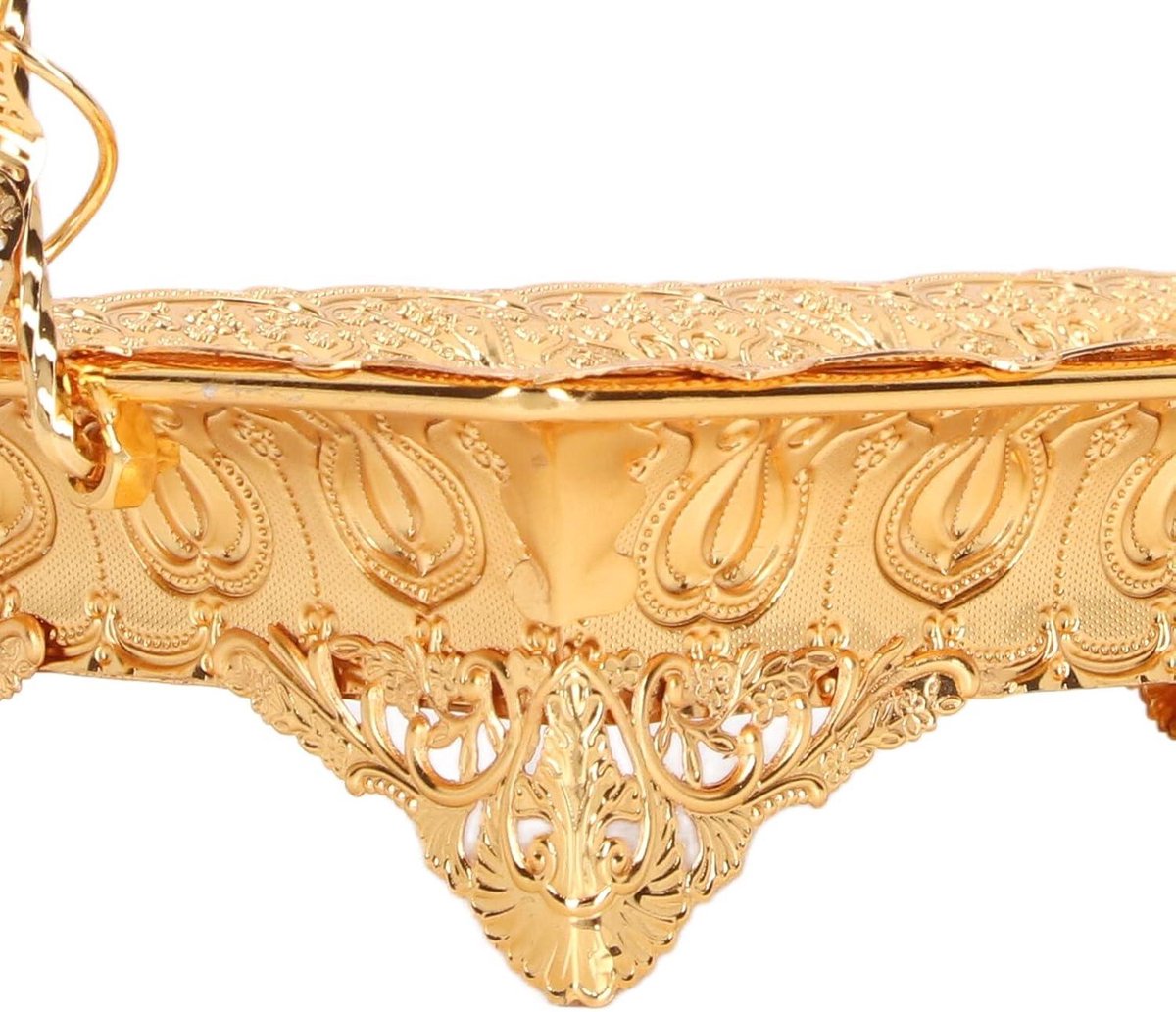 CHEOTIME Plateau De Service Turc Doré Ovale – Motif Rétro Relief Élégant, Plateau Métal Doré Pour Thé, Café, Mariage Ou Déco Maison (Taille S)