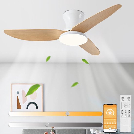 Lospitch Plafondventilator met verlichting, 80 W plafondlamp met afstandsbediening en mobiele app, zomer-wintermodus, beide richtingen draaien, 3 kleurtemperaturen, 6 versnellingen en timer