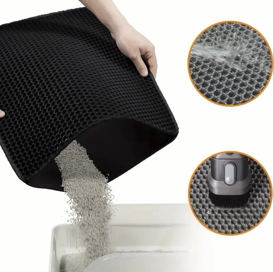 Kat&Mouse - Tapis de litière pour chat avec récupérateur de gravier - Zwart - 35x45cm - Tapis de sortie - Double couche - Structure en nid d'abeille - Imperméable - Eco - Facile d'entretien