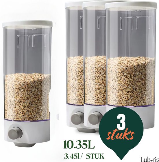 Foto: Ludoris cornflakes dispenser dispenser set van 3 cereal dispenser 3 kleine dispensers voorraadpotten voedselcontainer rijst dispenser muur gemonteerd