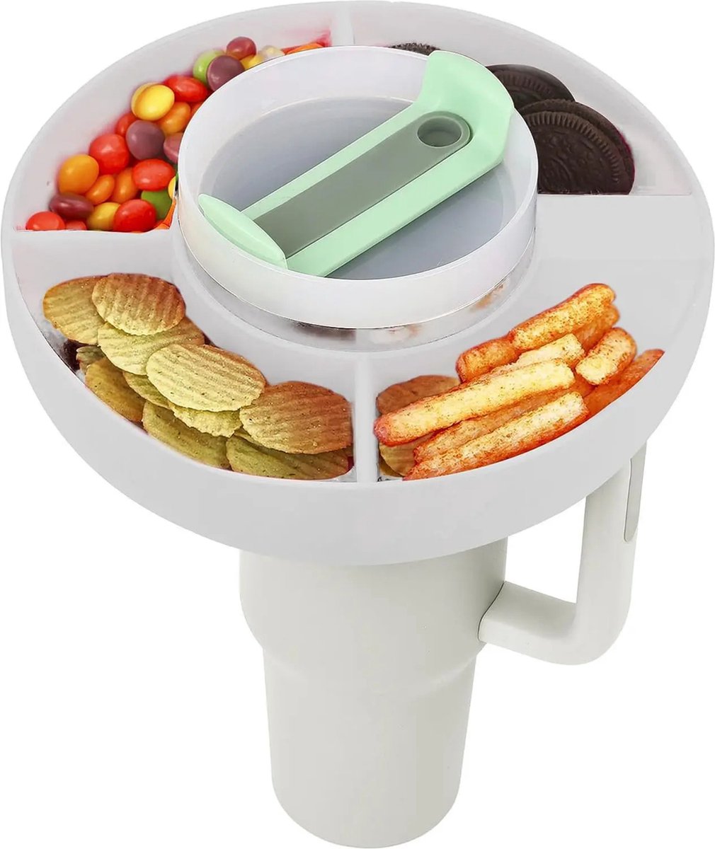 Klikkopers® - Snackhouder voor Thermosfles - Snackdienblad voor Beker - Siliconen Snackschaal - Cup Accessoires - Wit