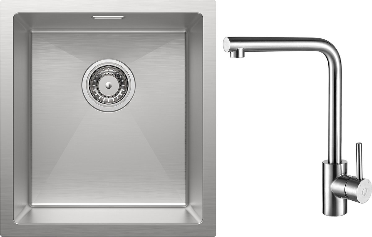 CECIPA max Spoelbak Keuken - Spoelbak Met Keukenkraan 40x44 cm - Enkele spoelbak - roestvrij staal Spoelbak Keuken - Spoelbakken met afdruip - Zliver