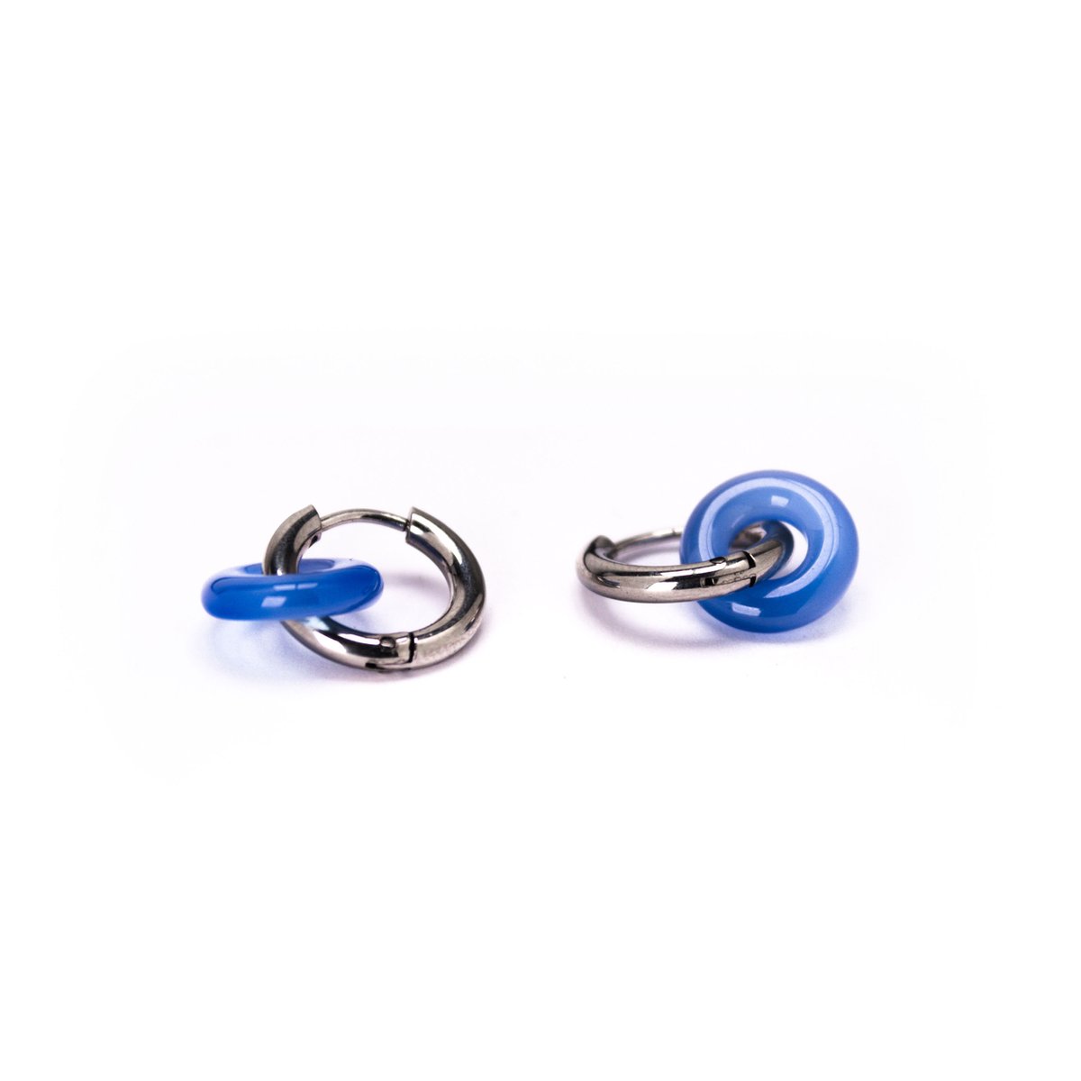 Di Lusso stainless steel oorringen met blauwe gaat donut