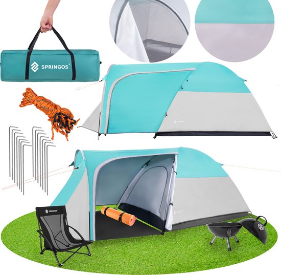 Springos Koepeltent - Kampeertent - Tent - Waterdicht - 3 Persoons - Grijs / Zwart / Zee - 310 x 175 x 130 cm van Springos — afbeelding 2