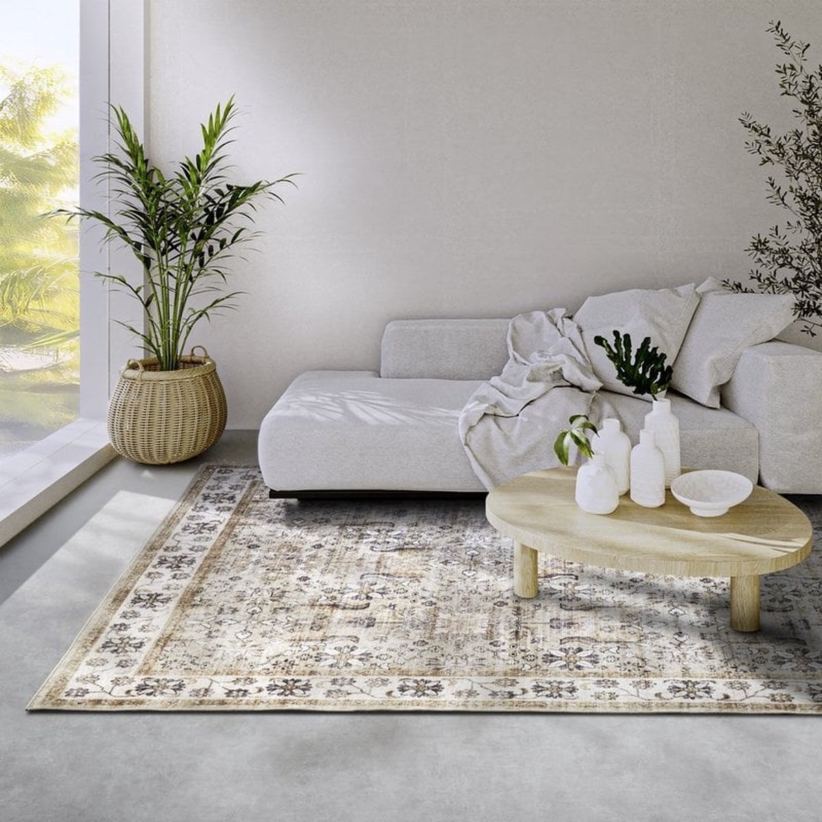 Flycarpets Elle Decoration - Imagination - Laagpolig Vintage Vloerkleed - Saveh - Creme / Goud - 120x160 cm