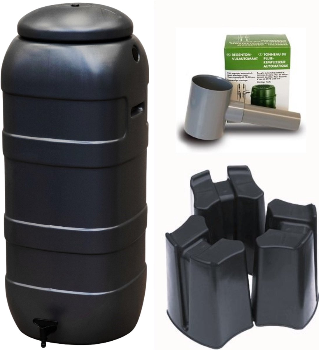 Regenton Rainsaver - Zwart 100 L + Voet + Vulautomaat
