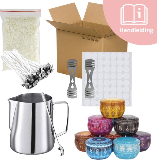 ZoeZo Design - Kaarsen maken set - Perfect voor beginners - Zelf kaarsen maken - Hobby en creatief - Incl. 500 gram soja was - Candle making kit - Starterspakket - Geurkaars - Smeltpan - Kaarsenlont - DIY - Cadeau - Soy wax